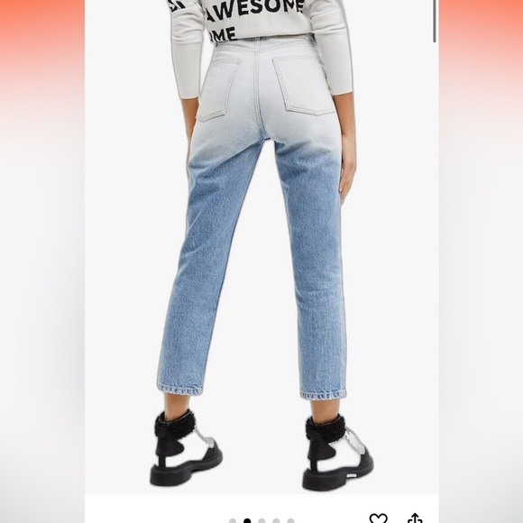 Desigual Straight Cropped Ombre Japanese Jeans 14 US Medium Light Wash - Picture 3 of 13